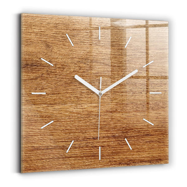 Square glass wall clock Light wood