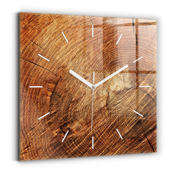 Square glass wall clock Old tree stump