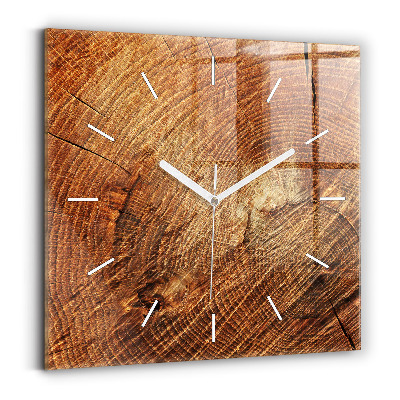 Square glass wall clock Old tree stump