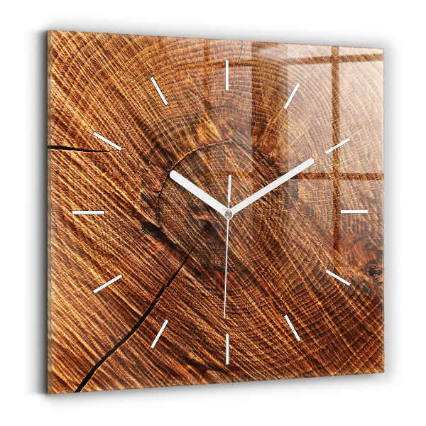 Square glass wall clock Decorative wood