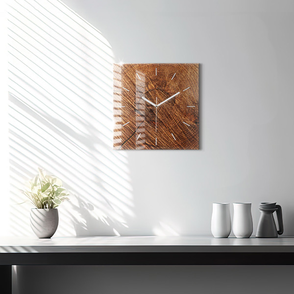 Square glass wall clock Decorative wood