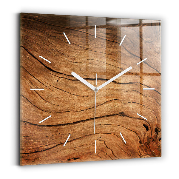Square glass wall clock Old wood