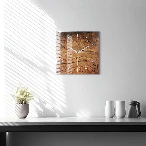 Square glass wall clock Old wood