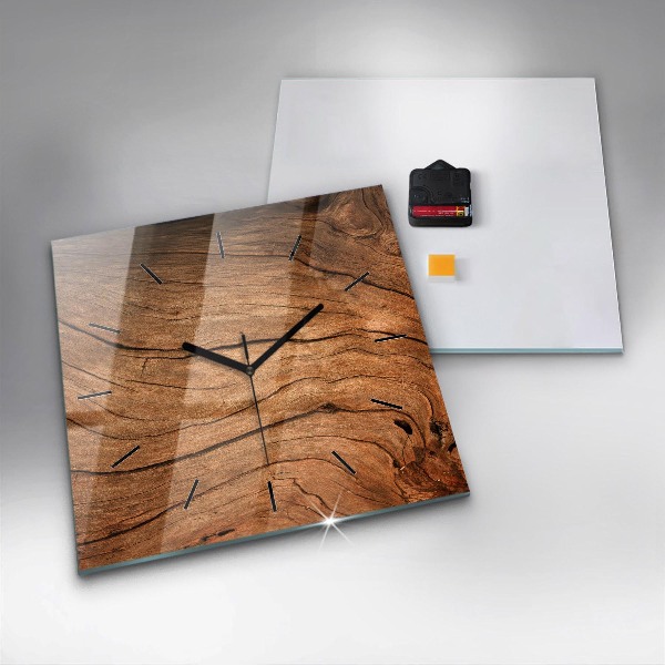 Square glass wall clock Old wood