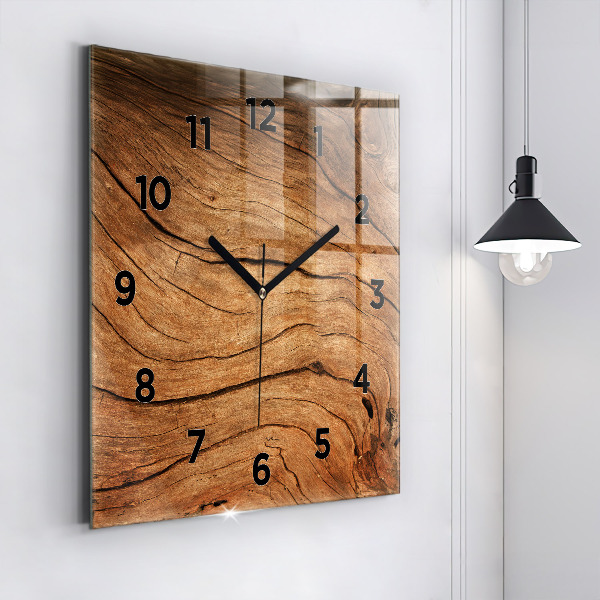 Square glass wall clock Old wood