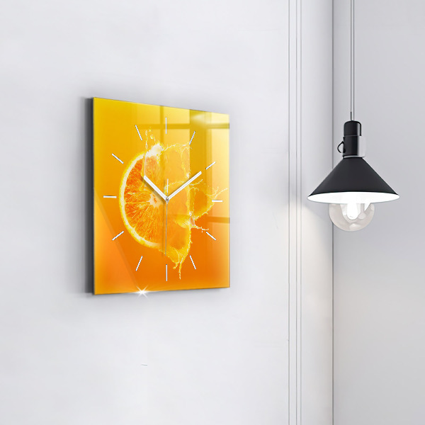 Square glass wall clock Orange
