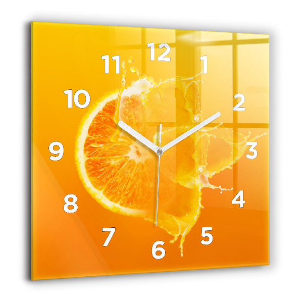 Square glass wall clock Orange