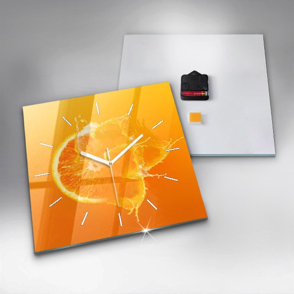 Square glass wall clock Orange