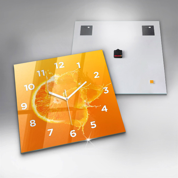 Square glass wall clock Orange
