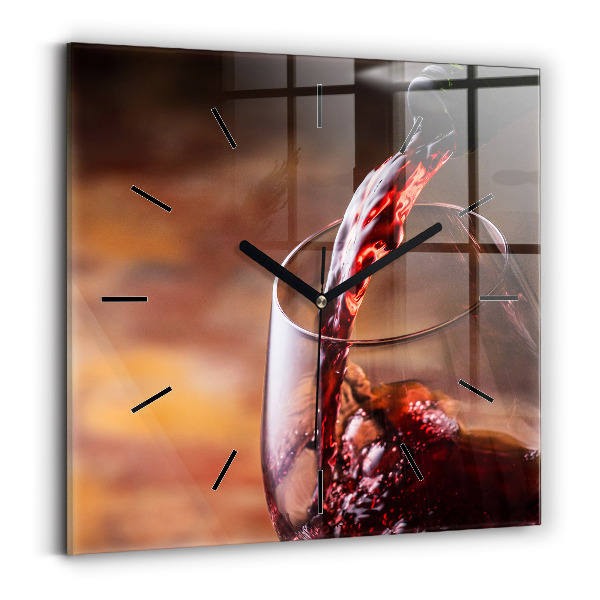 Square glass wall clock A glass of red wine
