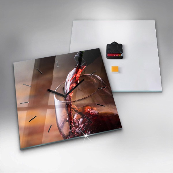 Square glass wall clock A glass of red wine