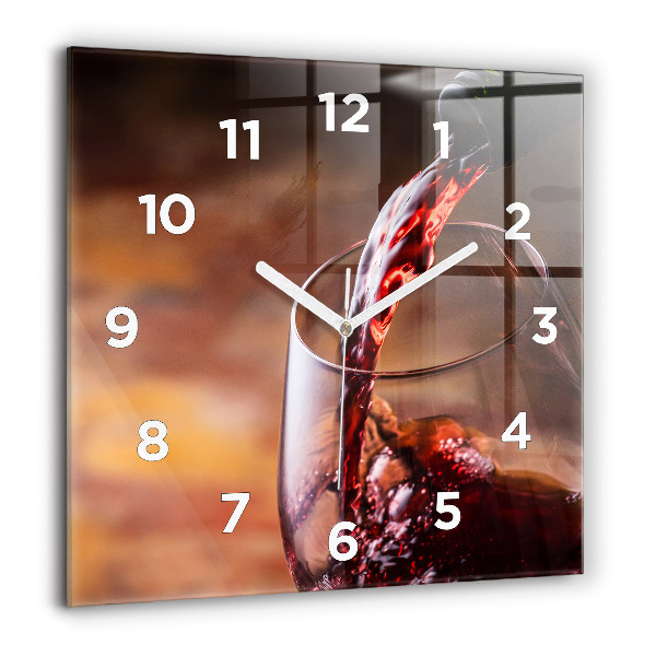Square glass wall clock A glass of red wine