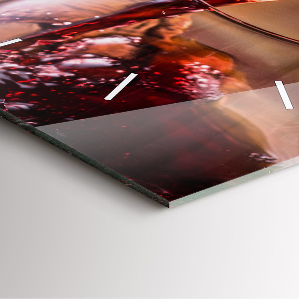 Square glass wall clock A glass of red wine