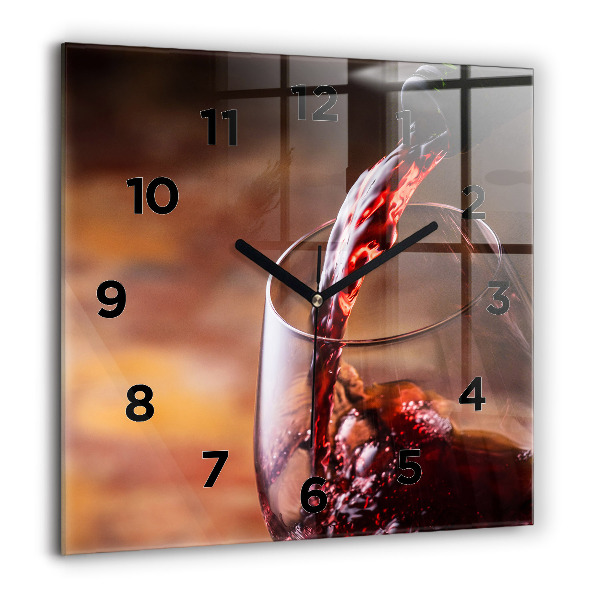 Square glass wall clock A glass of red wine