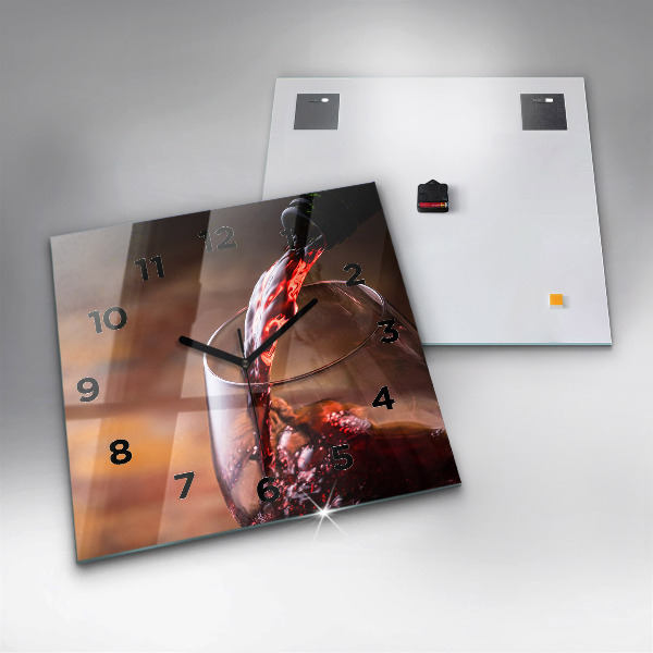 Square glass wall clock A glass of red wine