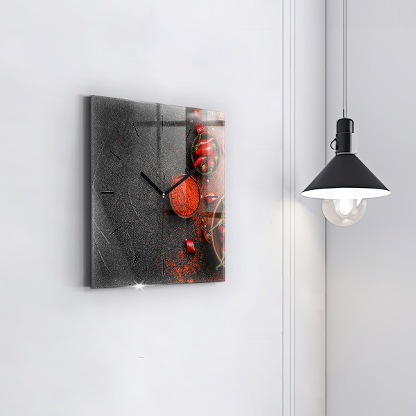 Square glass wall clock Red peppers
