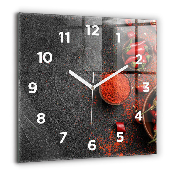 Square glass wall clock Red peppers