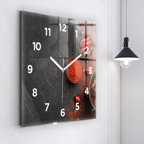 Square glass wall clock Red peppers