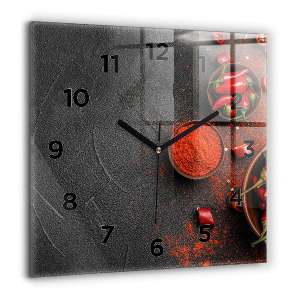 Square glass wall clock Red peppers