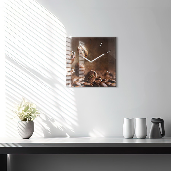 Square glass wall clock Coffee beans