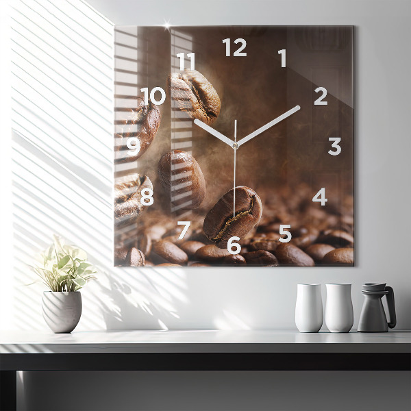 Square glass wall clock Coffee beans