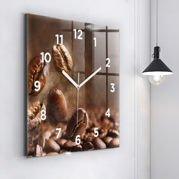 Square glass wall clock Coffee beans