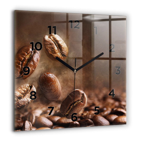 Square glass wall clock Coffee beans