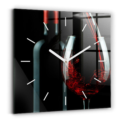 Square glass wall clock A bottle of wine