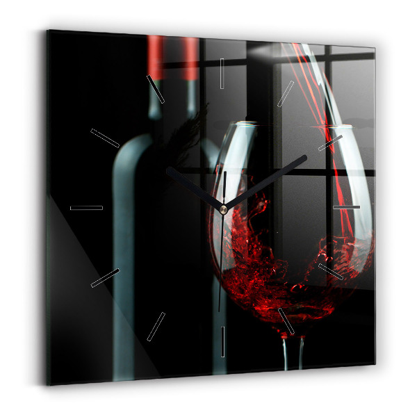Square glass wall clock A bottle of wine