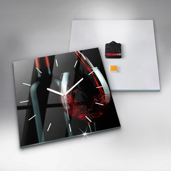 Square glass wall clock A bottle of wine