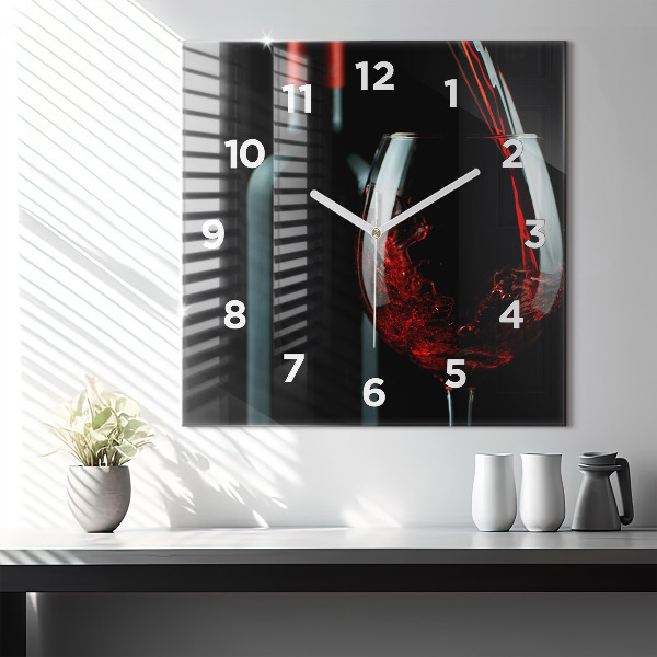 Square glass wall clock A bottle of wine