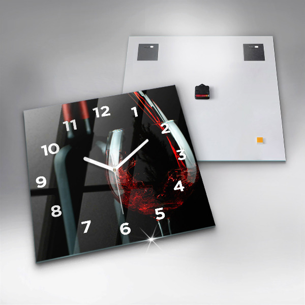 Square glass wall clock A bottle of wine