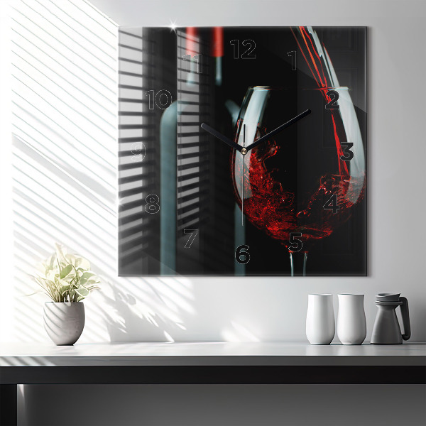 Square glass wall clock A bottle of wine