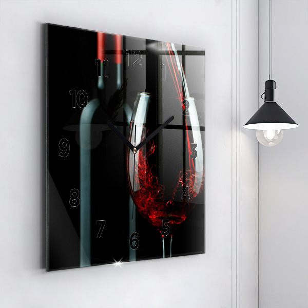 Square glass wall clock A bottle of wine
