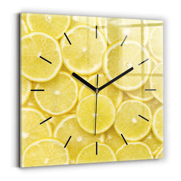 Square glass wall clock Lemon slices