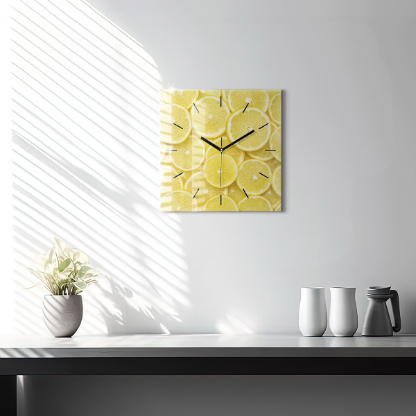 Square glass wall clock Lemon slices