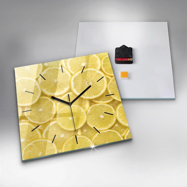 Square glass wall clock Lemon slices