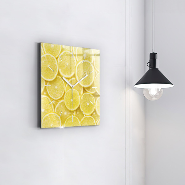 Square glass wall clock Lemon slices