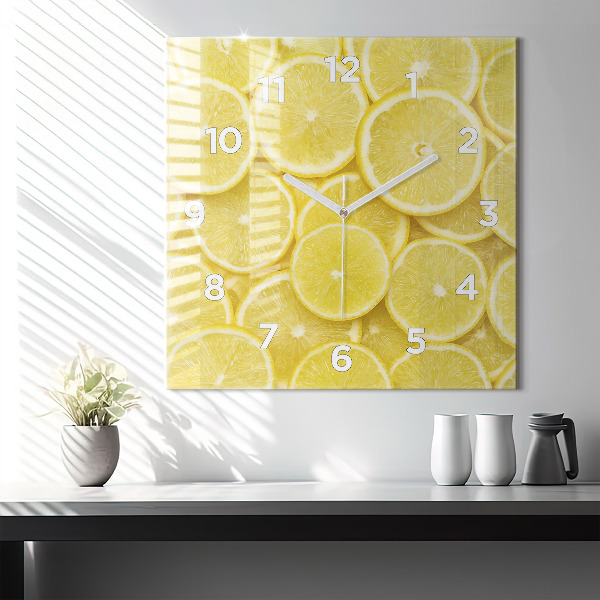 Square glass wall clock Lemon slices