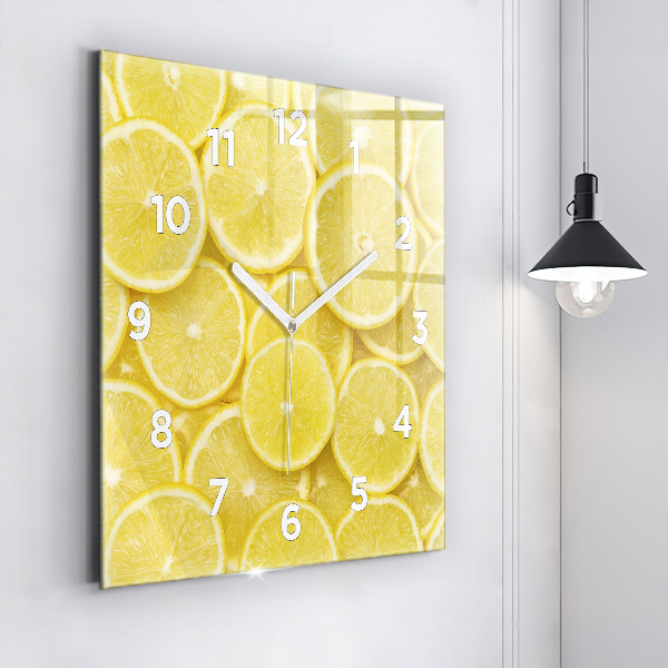 Square glass wall clock Lemon slices