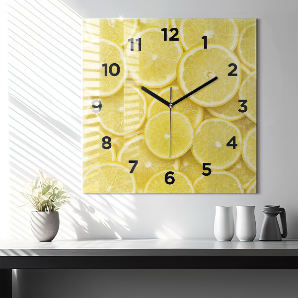 Square glass wall clock Lemon slices