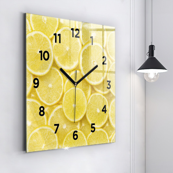 Square glass wall clock Lemon slices