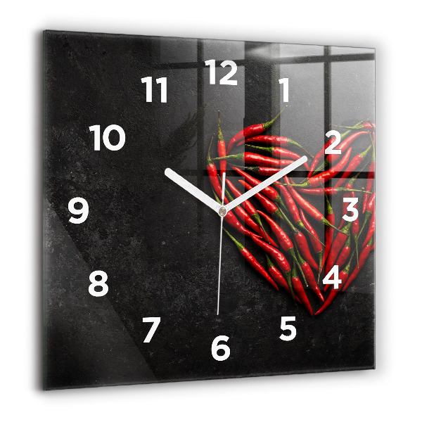 Square glass wall clock Heart of peppers
