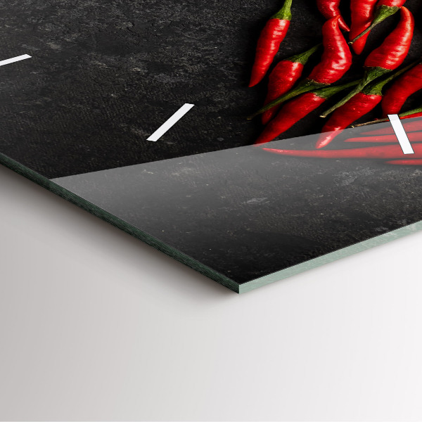 Square glass wall clock Heart of peppers