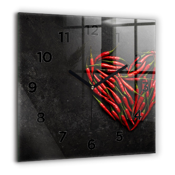 Square glass wall clock Heart of peppers