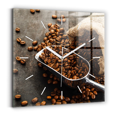 Square glass wall clock A bag of coffee beans