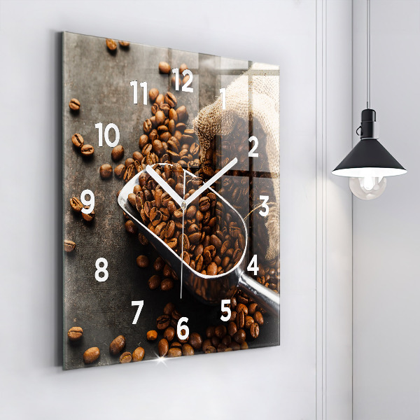 Square glass wall clock A bag of coffee beans
