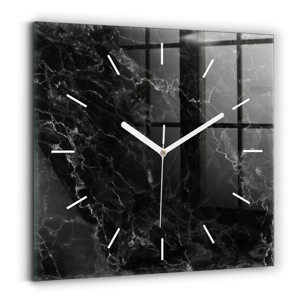 Square glass wall clock Dark marble