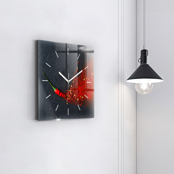 Square glass wall clock Red pepper seasoning