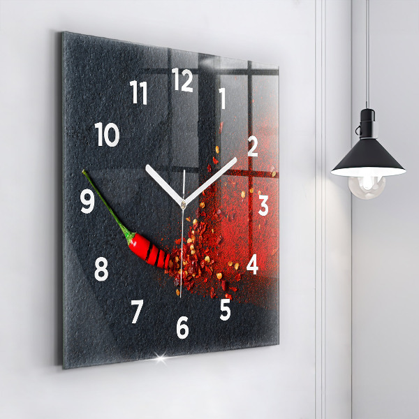 Square glass wall clock Red pepper seasoning